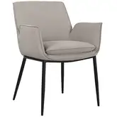 Nagoya Dining Arm Chair in Mink Neutral Leather & Metal (Set of 2)